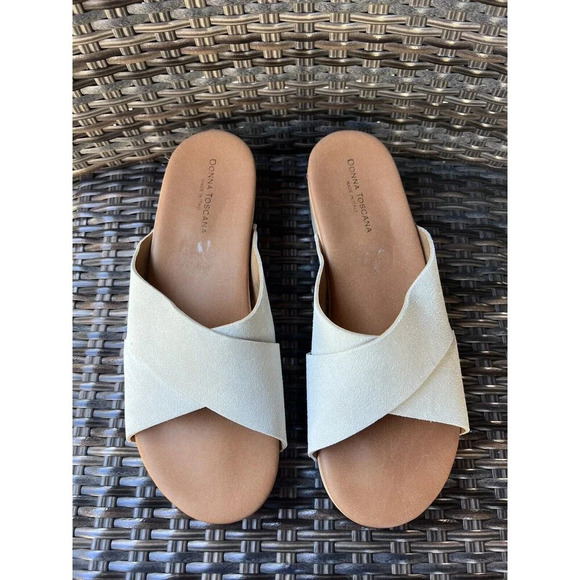 Donna Toscana Shoes - Donna Toscana Italy Womens Size‎ 9 Shoes Beige Suede Slides Wood Sandals New